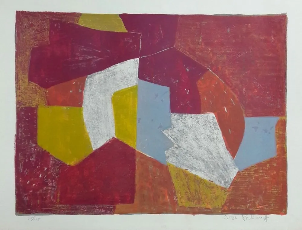Litografia Poliakoff - Composition Carmin, Brune, Jaune et Grise