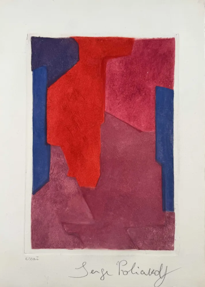 Água-Forte E Água-Tinta Poliakoff - Composition mauve, bleue et rouge XXI 