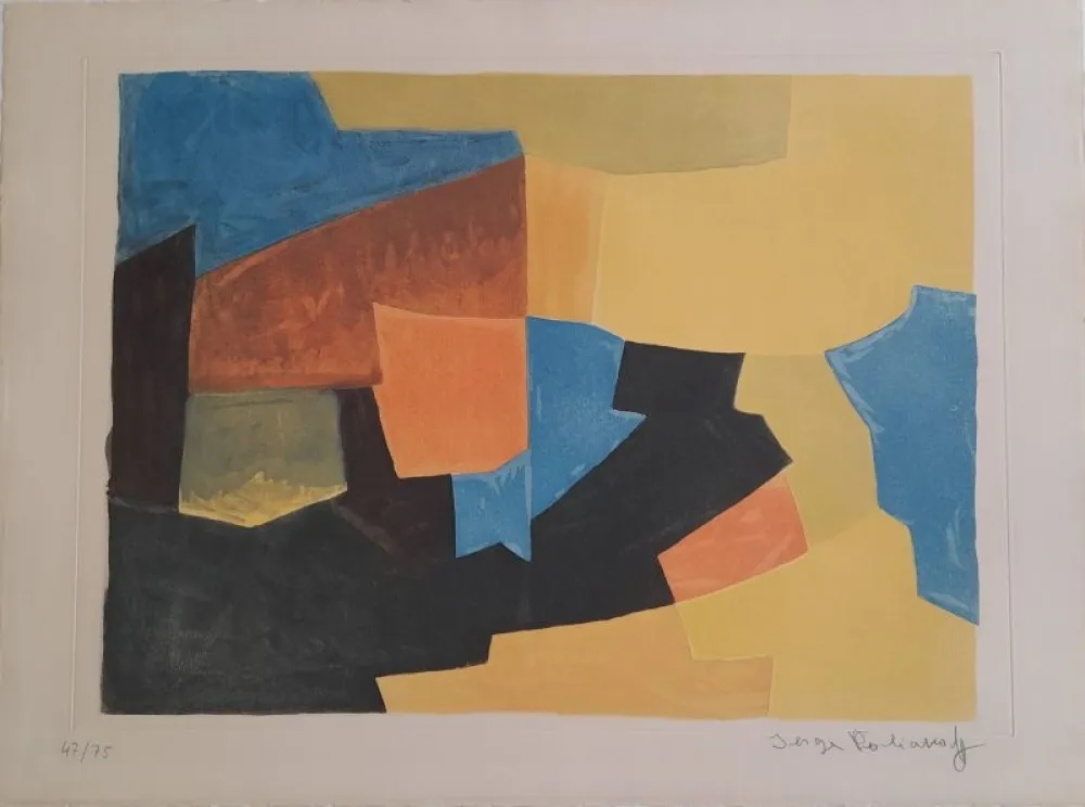 Água-Tinta Poliakoff - Composition noire, jaune, bleue et rouge XXX 