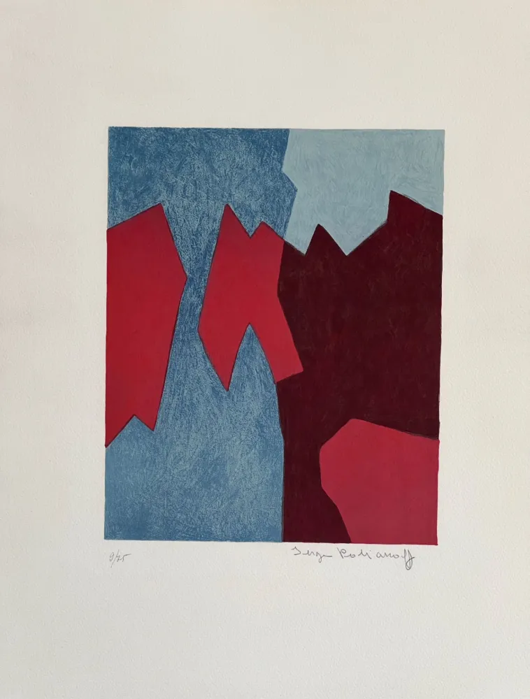 Litografia Poliakoff - Composition rouge et bleue L68 