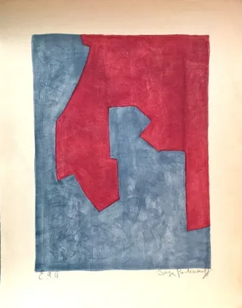 Litografia Poliakoff - Composition Rouge et Bleue n°49 