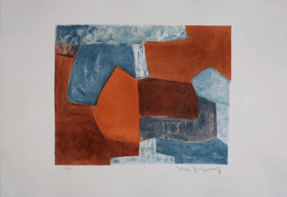 Água-Tinta Poliakoff - Composition rouge et bleue XXXVI, 1969 - Hand-signed