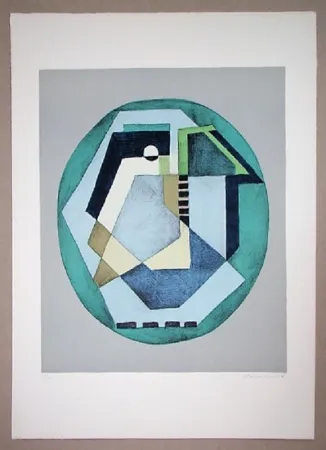 Litografia Radice - Compositione astratta verde