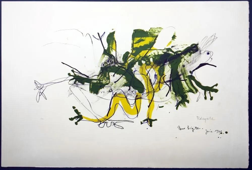 Litografia Rebeyrolle - GRENOUILLES. Lithographie signéeet dédicacée (1970).