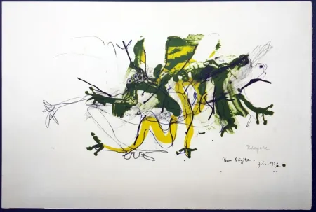 Litografia Rebeyrolle - GRENOUILLES. Lithographie signéeet dédicacée (1970).