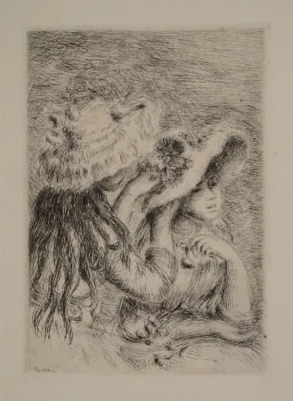 Gravura Renoir - Le Chapeau Épinglé. La Fille de Berthe Morisot et sa Cousine