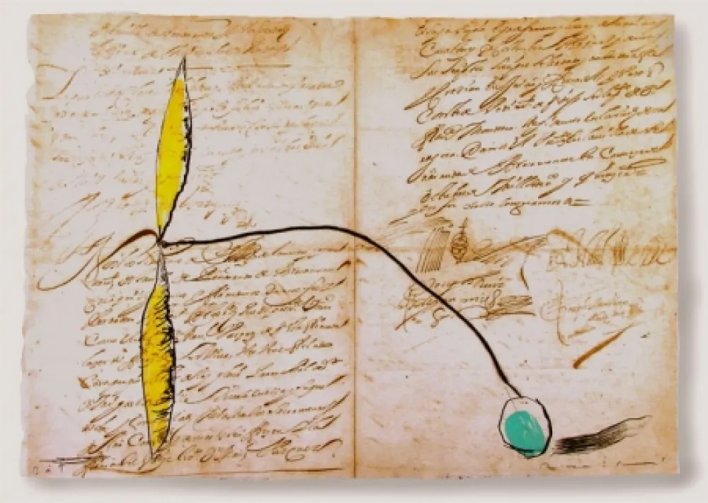 Água-Forte E Água-Tinta Riera I Arago - Airplane with Yellow Propeller