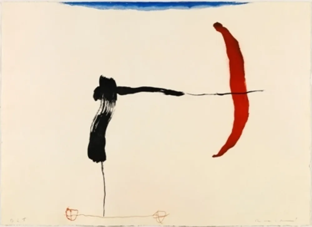 Gravura Riera I Aragó - Avión negro y rojo en ángulo 