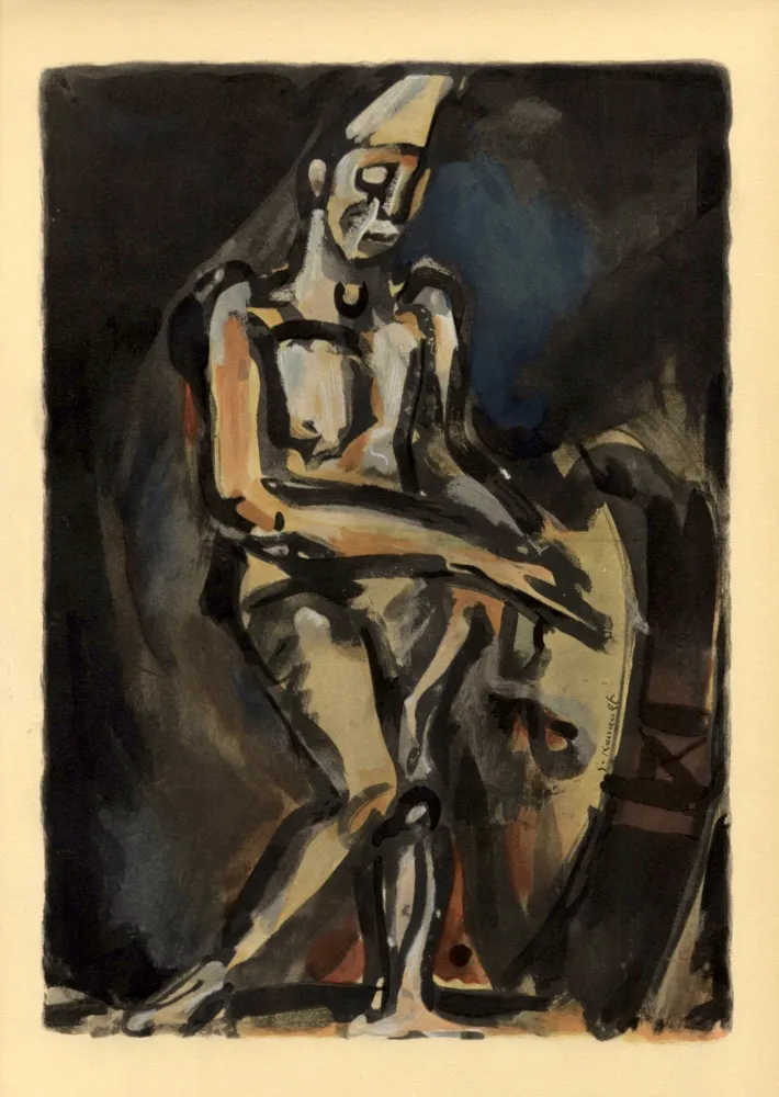 Estêncil Rouault - Le Clown Musicien (1938) de l'album : Douze Contemporains par J. Lassaigne (1959)