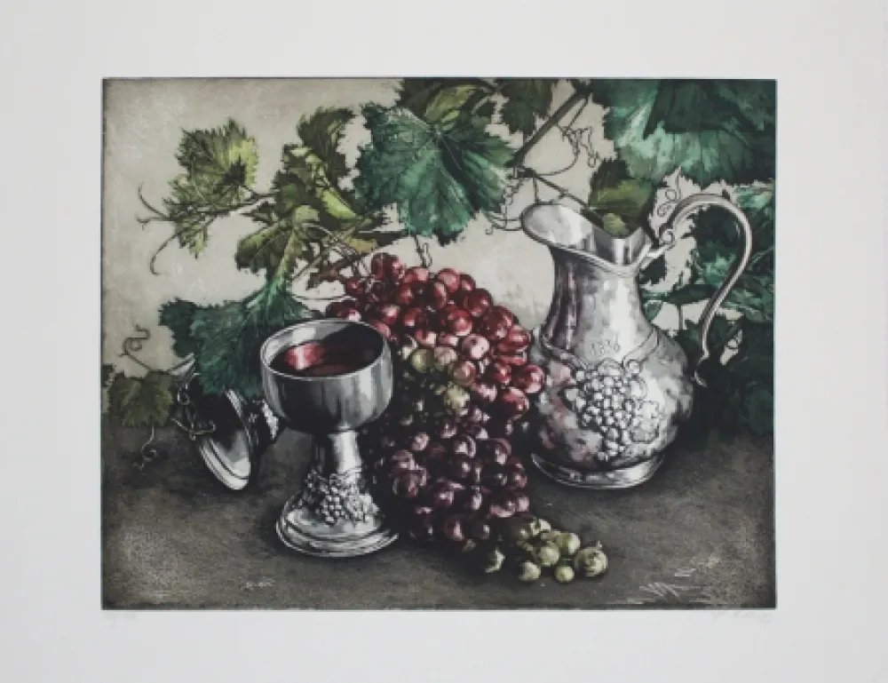 Água-Forte E Água-Tinta Rusch - Stilleben mit Wein / Still Life with Wine