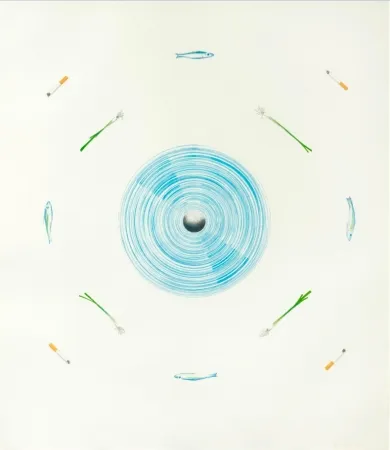 Litografia Ruscha - The fan and its surroundings