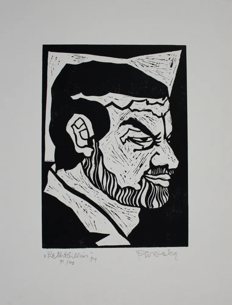 Linogravura Ruzicka - Selbstbildnis / Self-Portrait