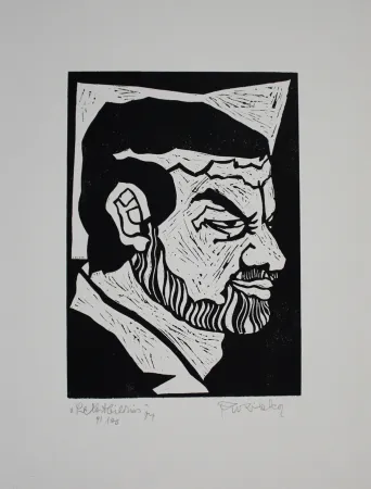 Linogravura Ruzicka - Selbstbildnis / Self-Portrait