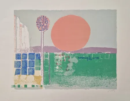 Litografia Saetti - Tramonto a Venezia