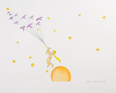 Litografia Saint-Exupéry - Le Petit Prince en route vers une autre planète