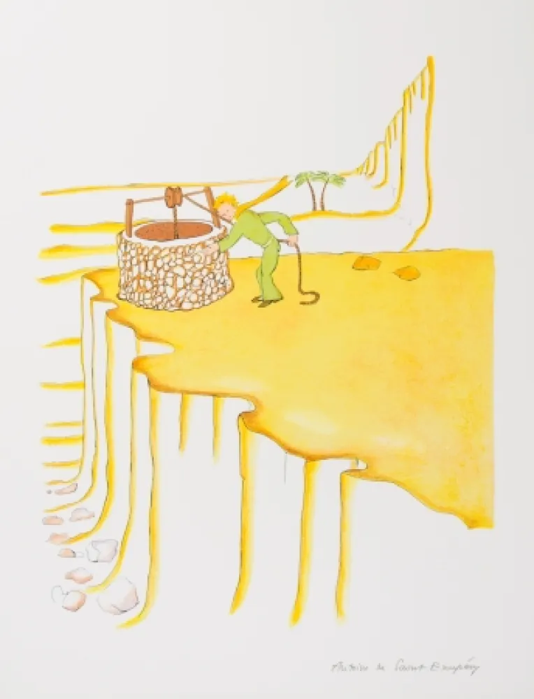 Litografia Saint-Exupéry - Le Petit Prince et le puit dans le désert