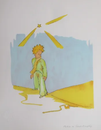 Litografia Saint-Exupéry - Le petit prince et le serpent