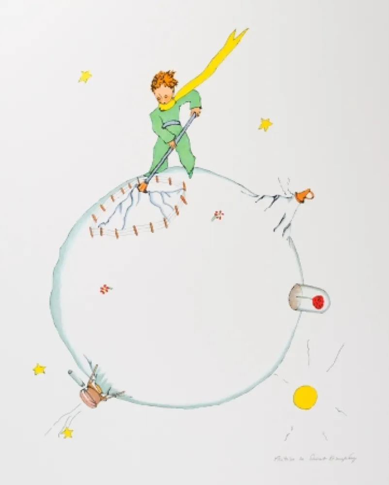 Litografia Saint-Exupéry - Le Petit Prince et le volcan