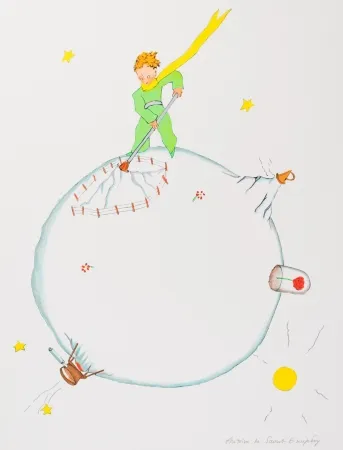 Litografia Saint-Exupéry - Le Petit Prince et le volcan