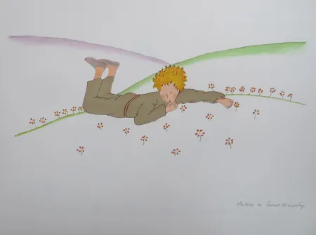 Litografia Saint-Exupéry - Le petit prince parmi les fleurs