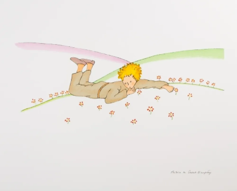 Litografia Saint-Exupéry - Le Petit Prince parmi les fleurs