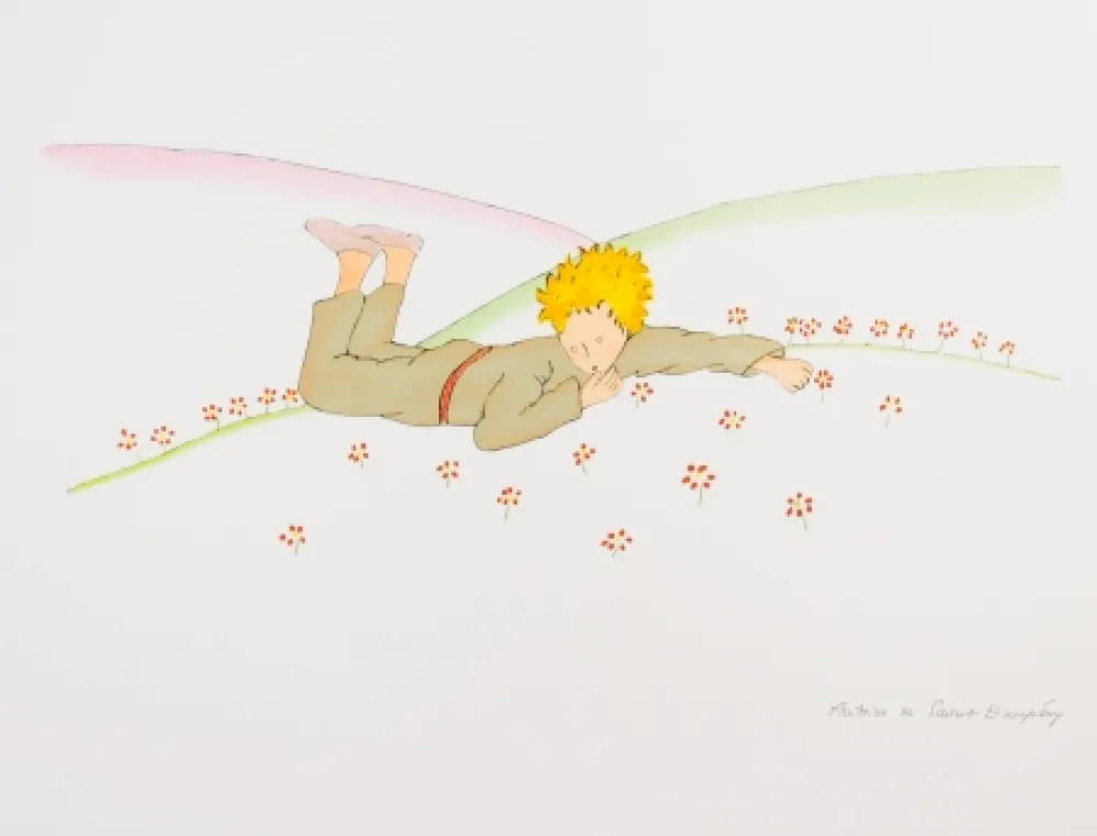 Litografia Saint-Exupéry - Le Petit Prince parmi les fleurs