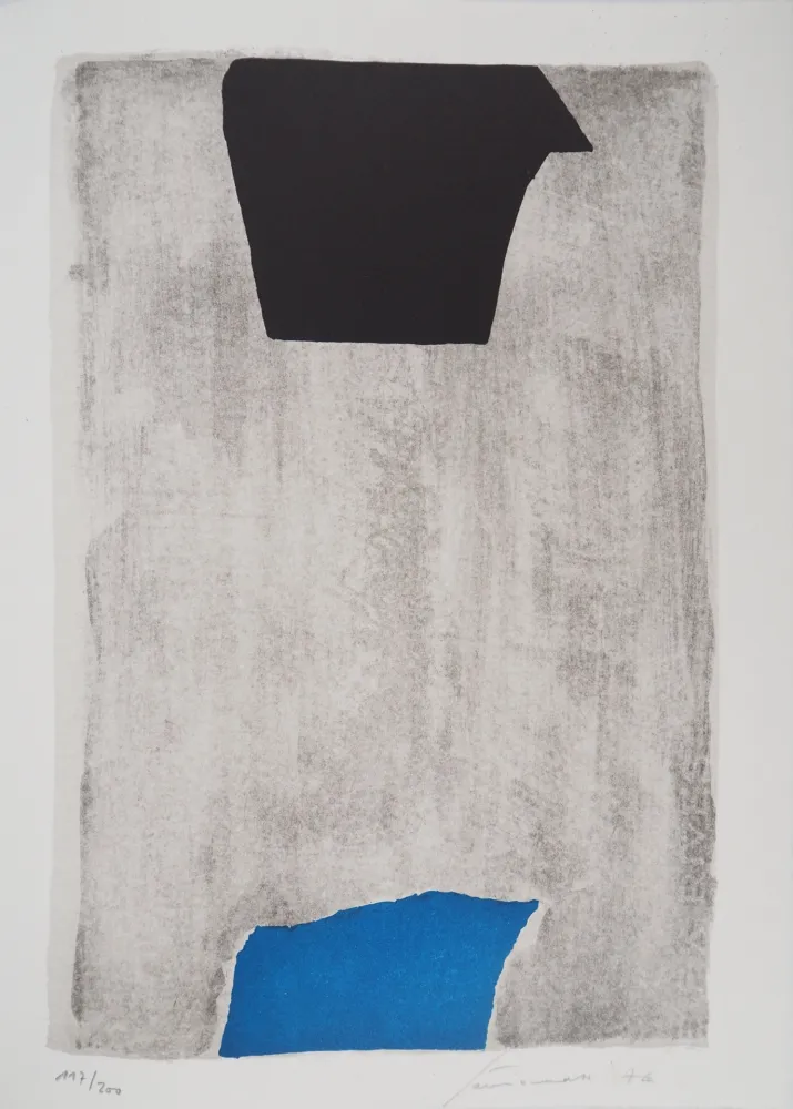 Litografia Santomaso - Composition en Bleu et Noir 