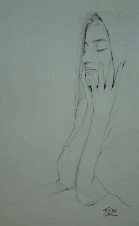 Litografia Sauer - Profil aux yeux clos