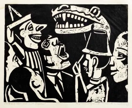 Xilogravura Scheele - Leute vergnügen sich mit Puppen (People having fun with puppets)