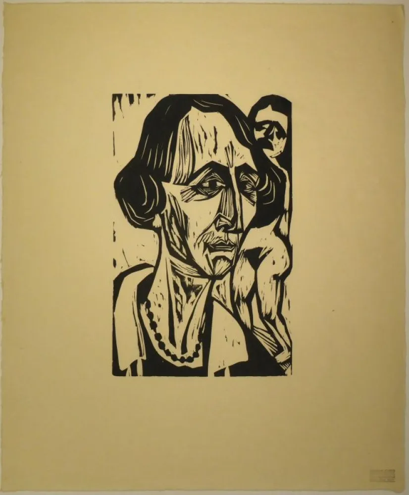 Xilogravura Scherer - Frauenkopf mit Akt