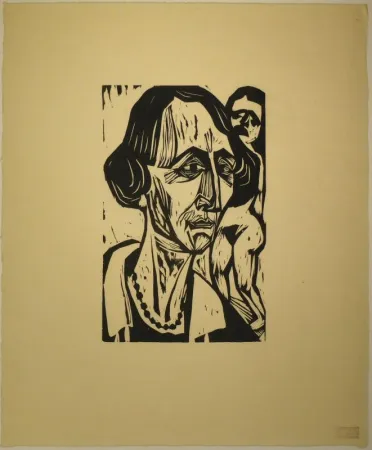 Xilogravura Scherer - Frauenkopf mit Akt