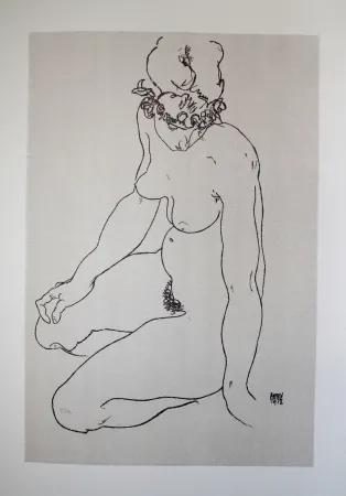 Litografia Schiele - LA  FILLE A GENOUX / THE GIRL ON THE KNEES (Edith Harms) - Lithographie / Lithograph - 1913
