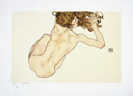 Litografia Schiele - La fille aux cheveux roux, 1917 I Girl with red hair, 1917 (Kauernder Rückenakt / Crouching Nude, Back View)