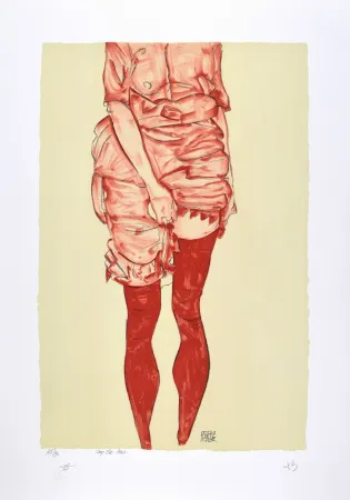 Litografia Schiele - La fille en rouge, 1913 | The girl in red, 1913