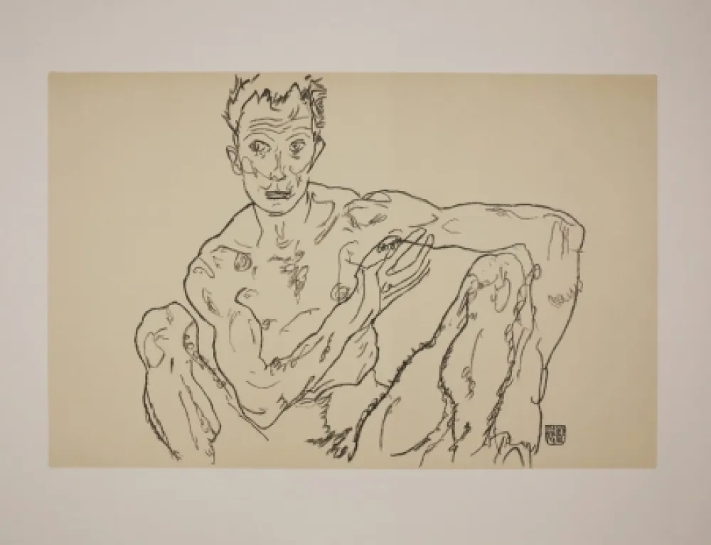 Litografia Schiele - LE DERNIER AUTOPORTRAIT / THE LAST SELF-PORTRAIT - 1918