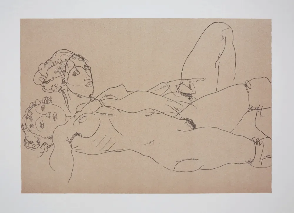 Litografia Schiele - Les 2 filles / Two girls, 1914 (Two recicling nude girls)