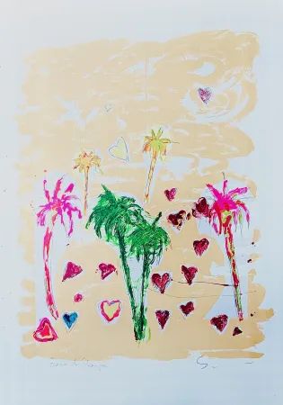 Serigrafia Schifano - Palme e cuori