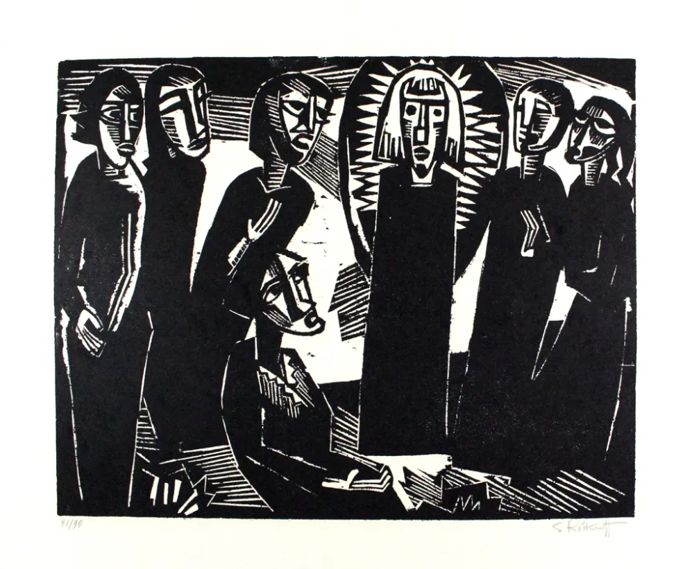 Xilogravura Schmidt-Rottluff -  Christus unter den Frauen / Christ among the Women