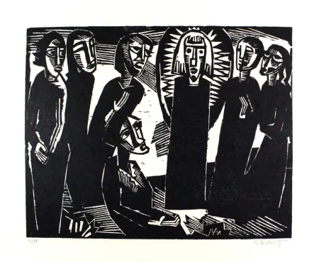 Xilogravura Schmidt-Rottluff -  Christus unter den Frauen / Christ among the Women