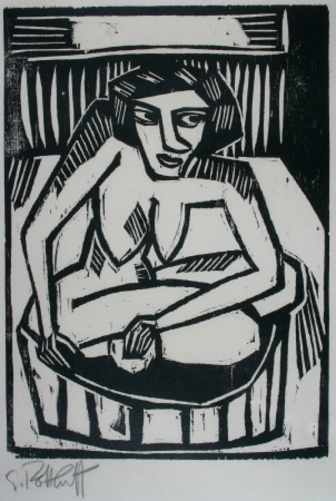 Xilogravura Schmidt-Rottluff - Frau in der Wanne (Woman in Bath)