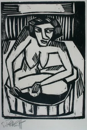 Xilogravura Schmidt-Rottluff - Frau in der Wanne (Woman in Bath)