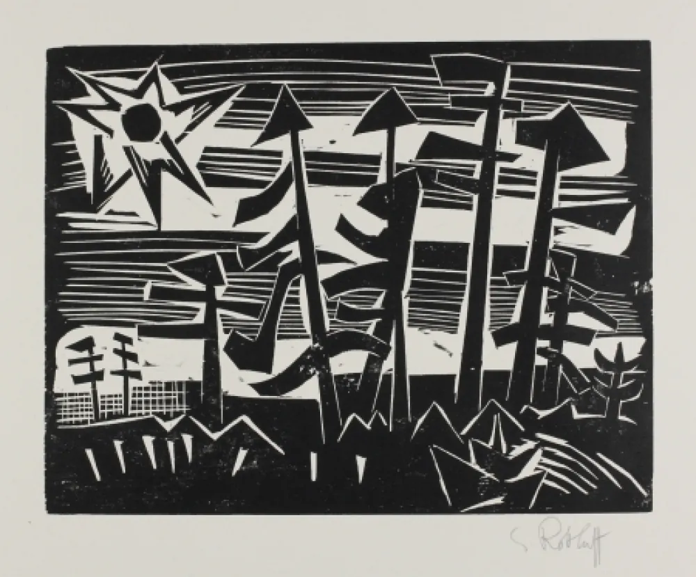 Xilogravura Schmidt-Rottluff - Russische Landschaft
