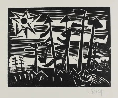 Xilogravura Schmidt-Rottluff - Russische Landschaft