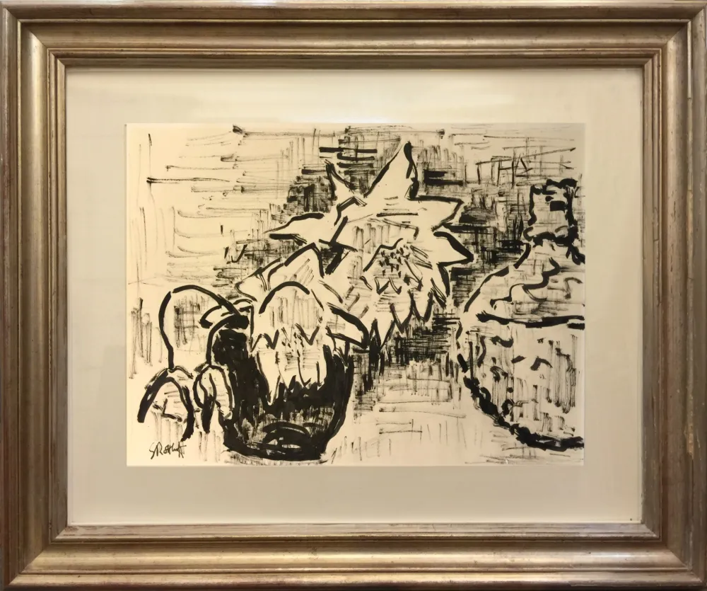 Sem Técnica Schmidt-Rottluff - Stilllife with Sunflowers ORIGINAL INK DRAWING