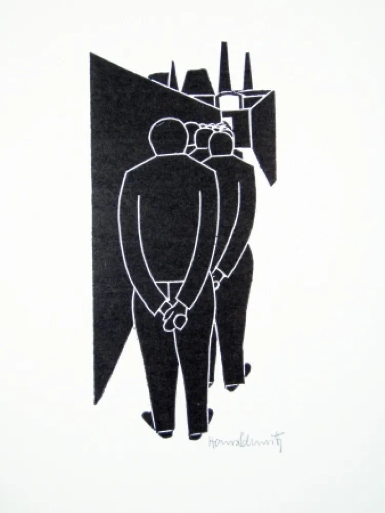 Linogravura Schmitz - Arbeitergang (Going to Work)