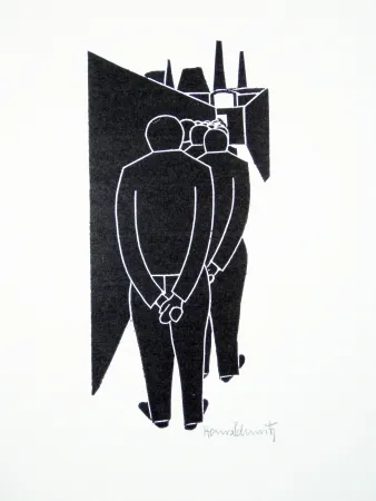 Linogravura Schmitz - Arbeitergang (Going to Work)