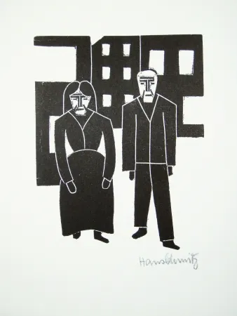 Linogravura Schmitz - Arbeiterpaar (Working Couple)