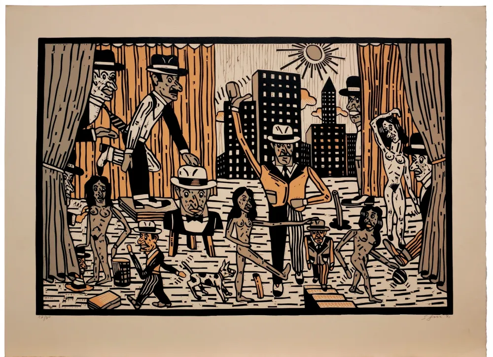 Linogravura Segui - Théatre de la ville I