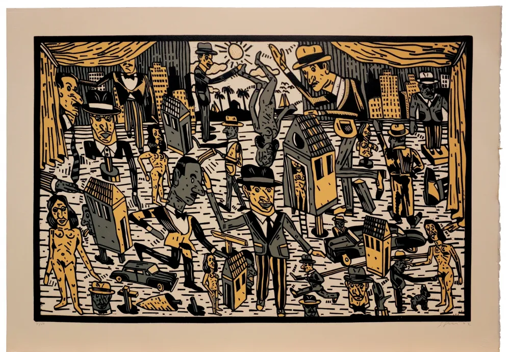 Linogravura Segui - Théatre de la ville VI
