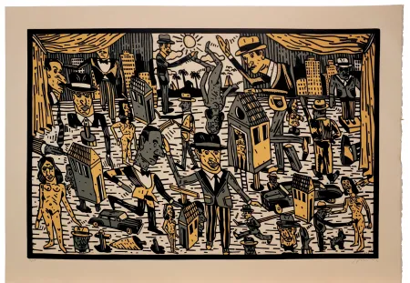 Linogravura Segui - Théatre de la ville VI